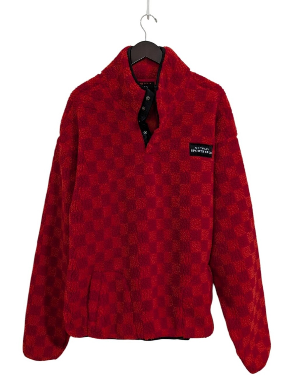 Netflix Sports Club Checkerboard Sherpa Fleece Pullover Red Unisex 2XL